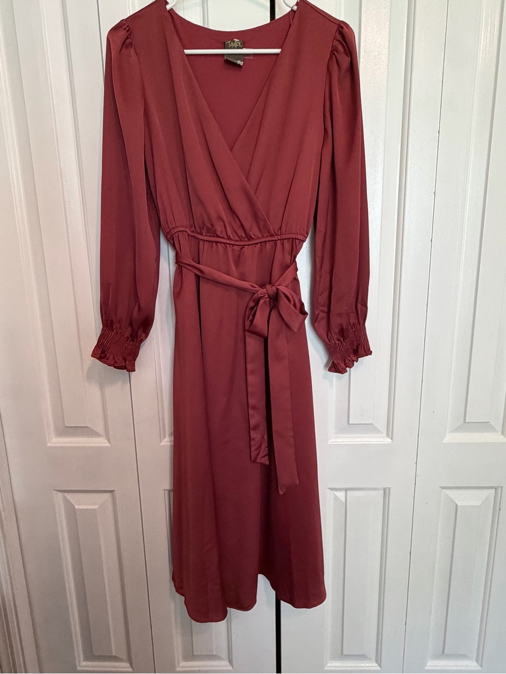 Taylor Mauve Wrap Midi Dress with Waist Tie
